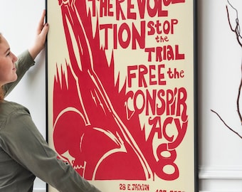 Pôster vintage de ativismo dos anos 1960 – Arte retrô dos direitos civis, impressão clássica de justiça social, pôster Chicago 8 de 1968