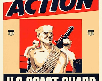 U.S. Coast Guard Recruitment Poster c.1940s – World War II Maritime Service Propaganda