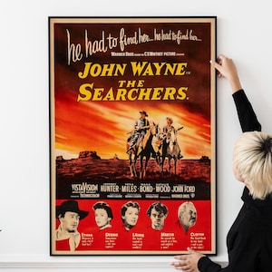 Póster clásico del western John Wayne en The Searchers: carteles de Hollywood, carteles de películas retro, arte de carteles de películas, cine vintage