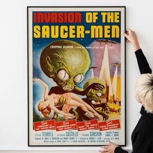 Vintage 1950s Sci-Fi Poster – Alien Invasion, UFO Art, and Retro Movie Memorabilia