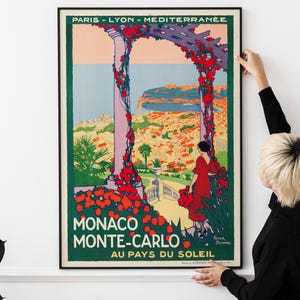 ヴィンテージ モナコ旅行ポスター – 1920 年代のモンテカルロ リビエラ アート、フランス観光プリント、レトロなヨーロッパの壁装飾