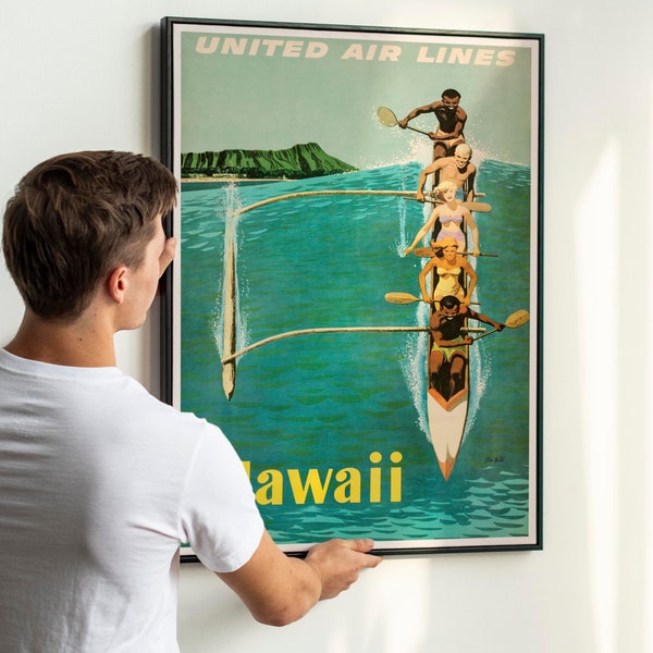 Vintage Retro Surfing Hawaii 1950s Travel Poster PRINTABLE DOWNLOAD