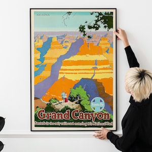 Santa Fe Railway 1940s Grand Canyon Poster – Vintage National Park Travel Art, Retro Railroad Advertising