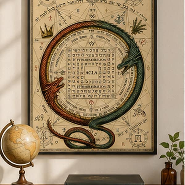 Ouroboros Dragon Poster, Vintage Alchemy Print, Esoteric Occult Wall Art, Sacred Geometry Dark Academia Decor