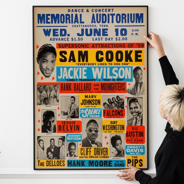 Sam Cooke, Jackie Wilson & Many Others 1959 Vintage Concert Poster Chattanooga, TN. PRINTABLE DOWNLOAD