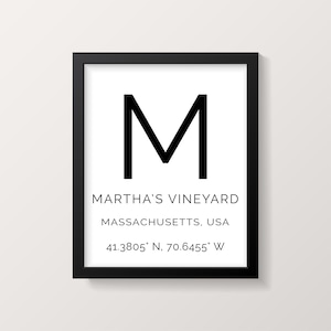 Martha&#39;s Vineyard, Coordinates Print FRAMED