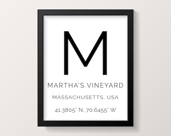 Martha's Vineyard, Coordinates Print FRAMED