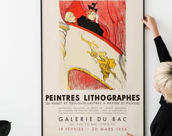 Toulouse Lautrec Exhibition Galerie du Bac, 1954 Paris Museum Poster Vintage French Art Exhibition Poster