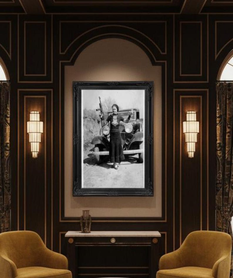 1930s Gangster Girl Bonnie Vintage Poster – Bonnie and Clyde Retro Crime Era Outlaw Print