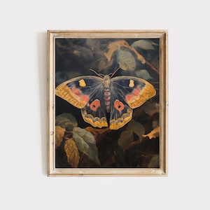 Moth printable art moody moth print dark academia moth print luna goblincore decor moth print botanical dark cottagecore decor Witchy decor