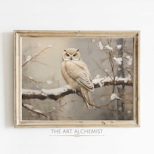 Snowy owl printable art moody owl winter art print decoration artful snowy print winter landscape Christmas download snowy print