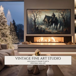 Samsung FRAME TV Spooky Ghost Graveyard Halloween Art, Moody Fall Art