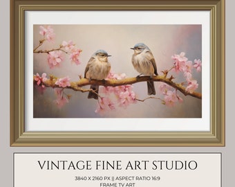 Frame TV Art | Spring Cherry Blossom Bird Painting | Valentine Artwork | Home Decor | Digital Painting Art