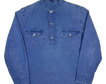 1940s Swedish Navy Stand Collar Shirt - Medium