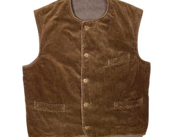 1930s Style Corduroy Waistcoat: Tailored Collar, Dark Blue Cords
