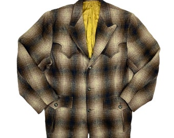 1950s Shadow Plaid Western Pioneer Jacket - Medium