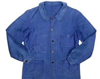 1940s French Black Moleskin Workwear Chore Jacket Coat Le Salvetat
