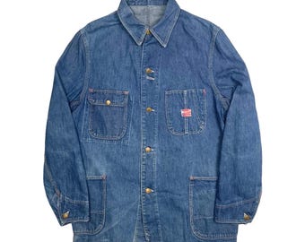 Vintage French Workwear Jacket - 1940s Blue Cotton Twill Chore