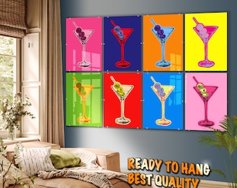 Andy Warhol Style Martini Set of 8 Printable Ready to hang Pop Art Wall Art Glass Living room decor Best friend gift