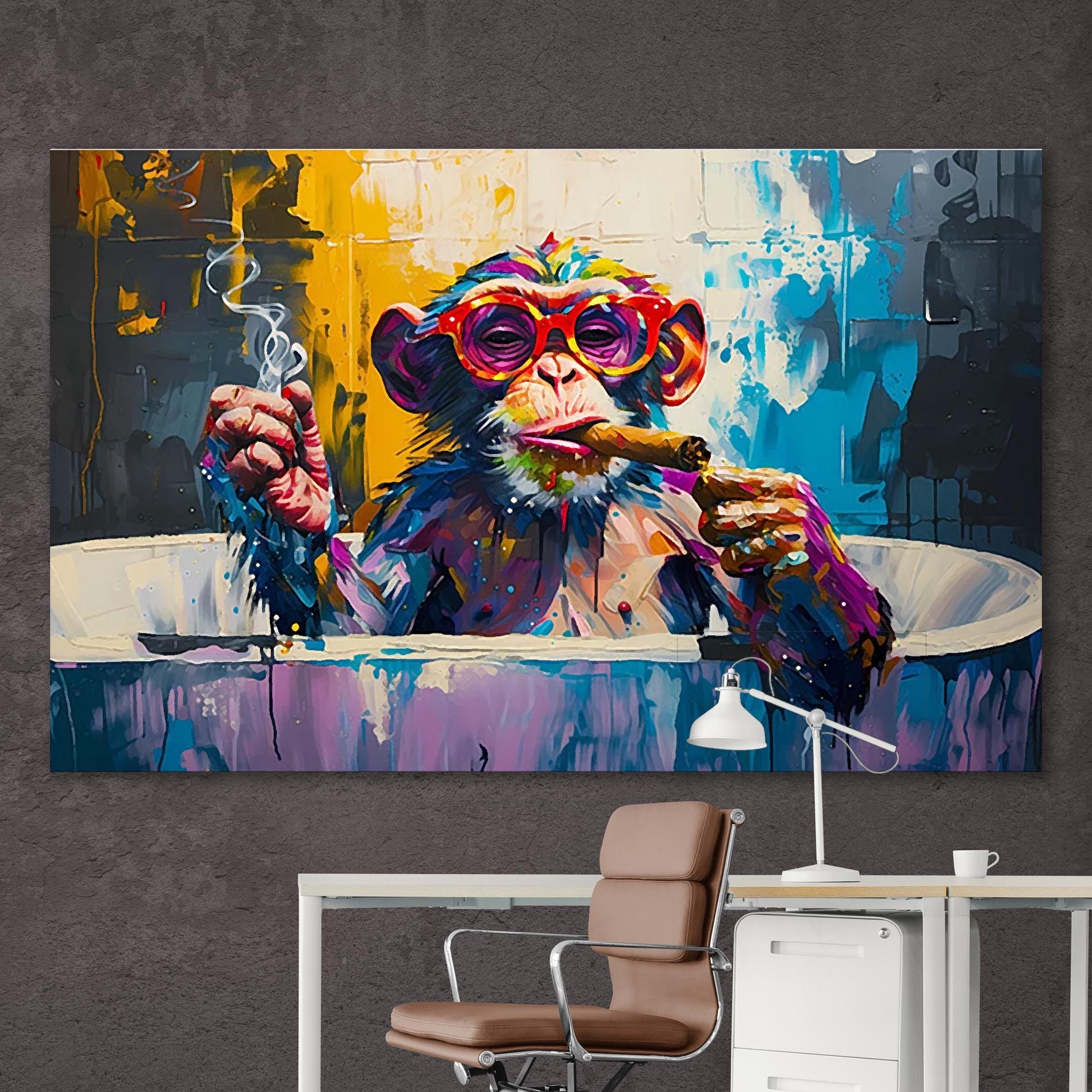 Monkey Smoke Print Canvas Ready to Hang Pop Art Print Extra Large