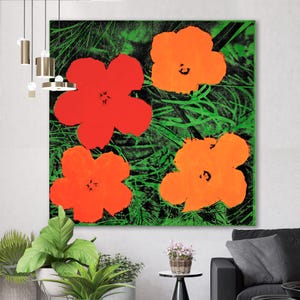 Andy Warhol Flowers Print Canvas Ready to hang Glass Colorful Wall Decor Living room decor Contemporary Wall Art Pop Art Housewarming gift