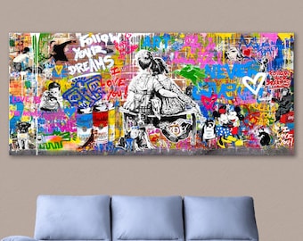 I Love You Printable Canvas Graffiti Leinwand Print Best Gift for Her Extra Large Wall Decor Bright Wall Art Motivation Art Trendy art gift