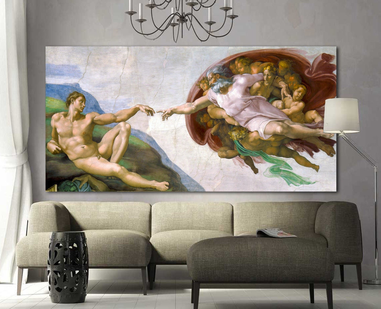 Création de Michel-Ange d'Adam, impression sur toile ou affiche d'art mural pour le salon, impression d'art classique, décoration murale moderne, cadeau de pendaison de crémaillère