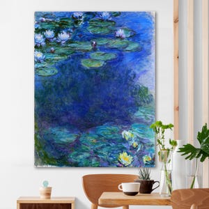 Claude Monet Nymphéas (Waterlilies) Canvas or Poster Print Bright Nature Wall Art for Living Room Wall Decor Ready to hang Housewarming Gift