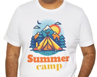 T-shirt text Summer camp, touristic tent print, unisex coloured print original tee