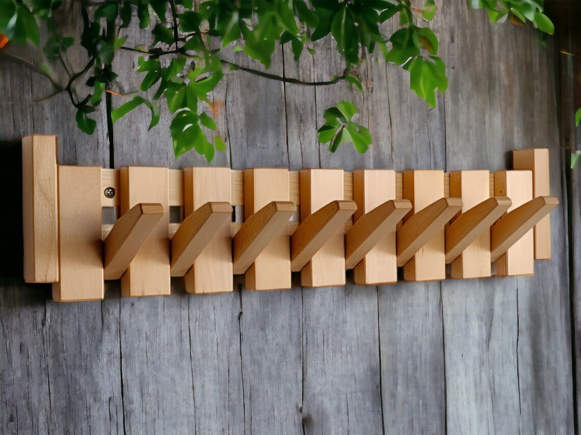 Solid Wood Wall Mounted Piano Coat Rack, Easy to Install, Flip Down