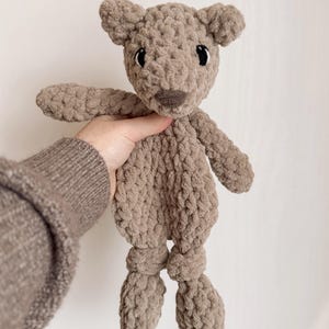 Crochet Bear Snuggler | Handmade baby gift, soft interactive toy, custom animal snuggle lovey