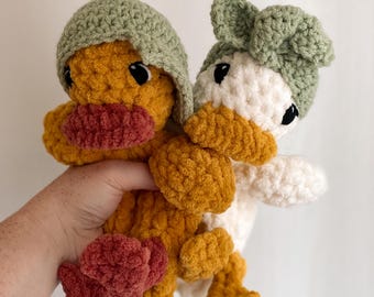 Gehaakte knuffel eend | Handgemaakt babycadeau, zacht interactief speelgoed, gepersonaliseerde knuffeldieren lovey