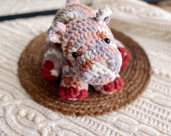 Crochet Hippo Plushie | Handmade Knotted Stuffed Animal