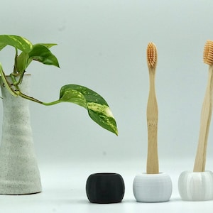 flat toothbrush holder including bamboo toothbrush