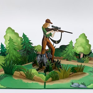 Pop Up Card Hunting Hunter - 3D Birthday Card for Hunter - Cash Gift for Hunting License and Hunting Exam - Voucher for Hunting Accessories