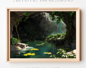 Water Cave Wall Art | Subterranean Serenity, Underground Oasis, Aquatic Hideaway, Mystical Waterscape