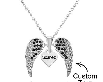 Custom Engraved Necklace Wing Heart-Shaped Wings Pendant Necklaces