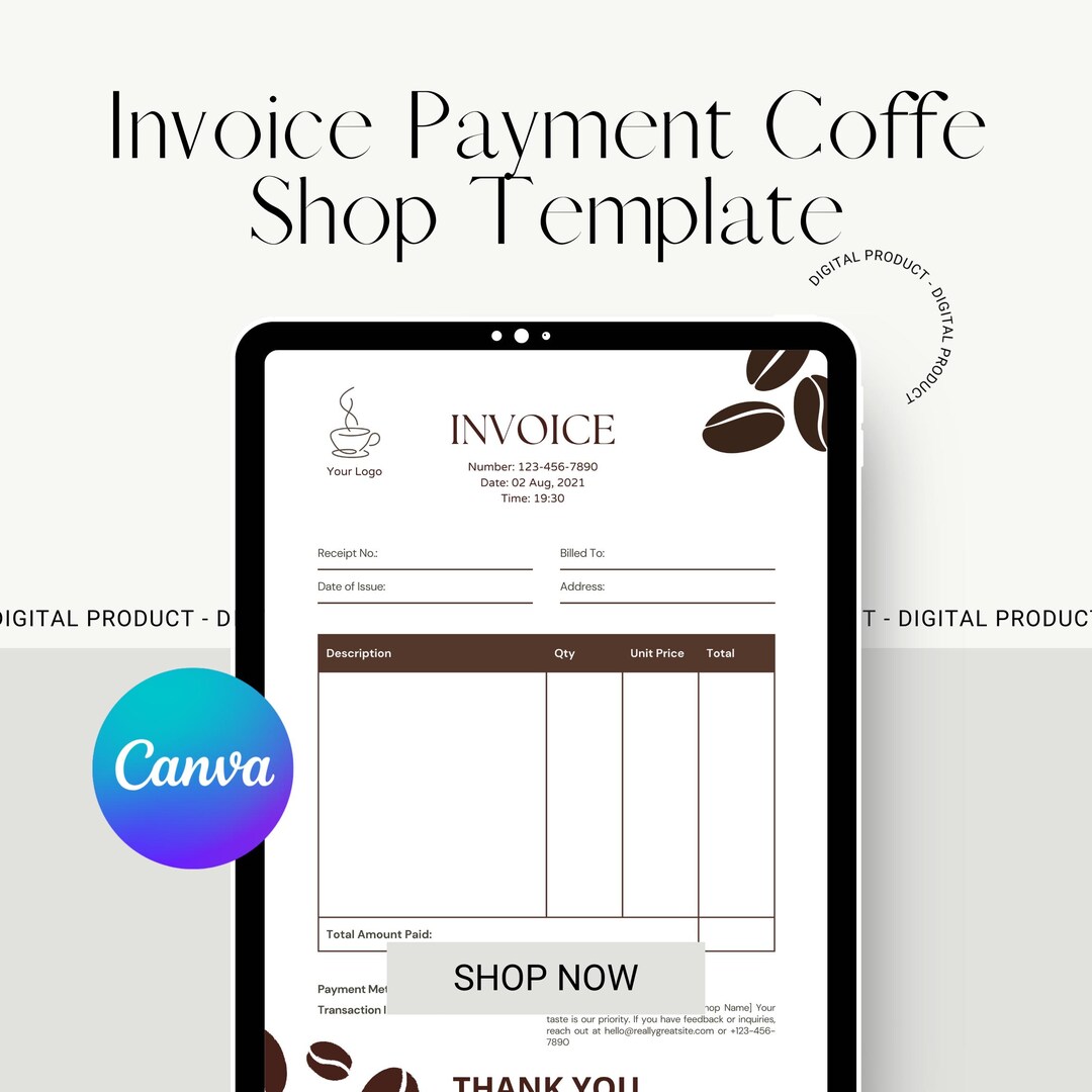 Cafe Invoice Template Canva | Editable Coffee Shop Payment Invoice - Etsy
