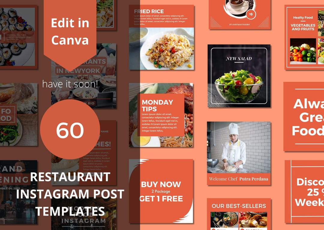 Restaurant Instagram Post Templates: Food Business Marketing (canva) - Etsy