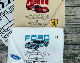 Ferrari x Ford Race Embroidered Sweatshirt, Car Shirt for fan, Car T-shirt, Race T-Shirt, Race Car, Formula 1 embroidered hoodie