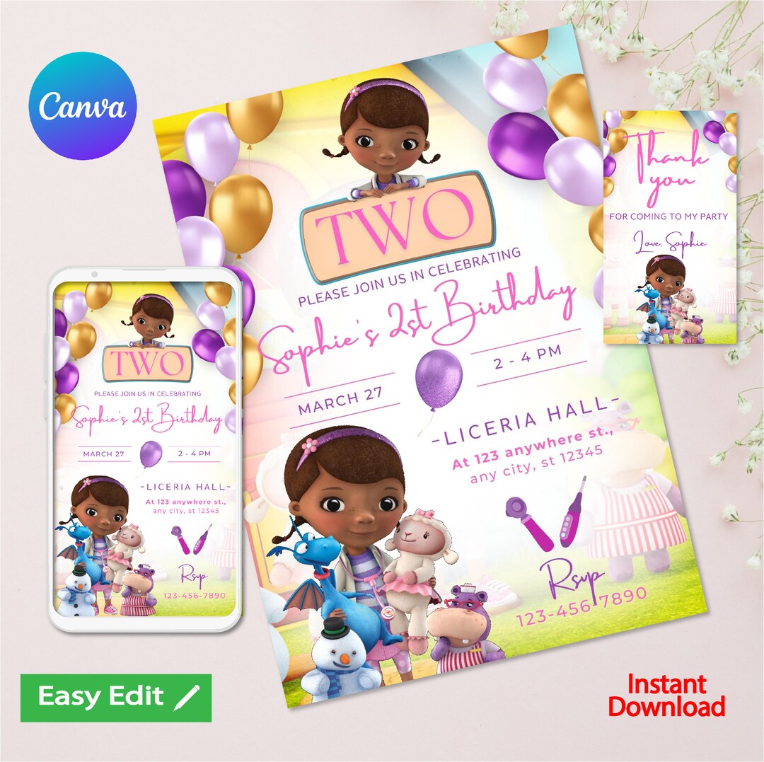 Doc Mcstuffins Birthday Invitation Kids Digital Invitation Girl Party