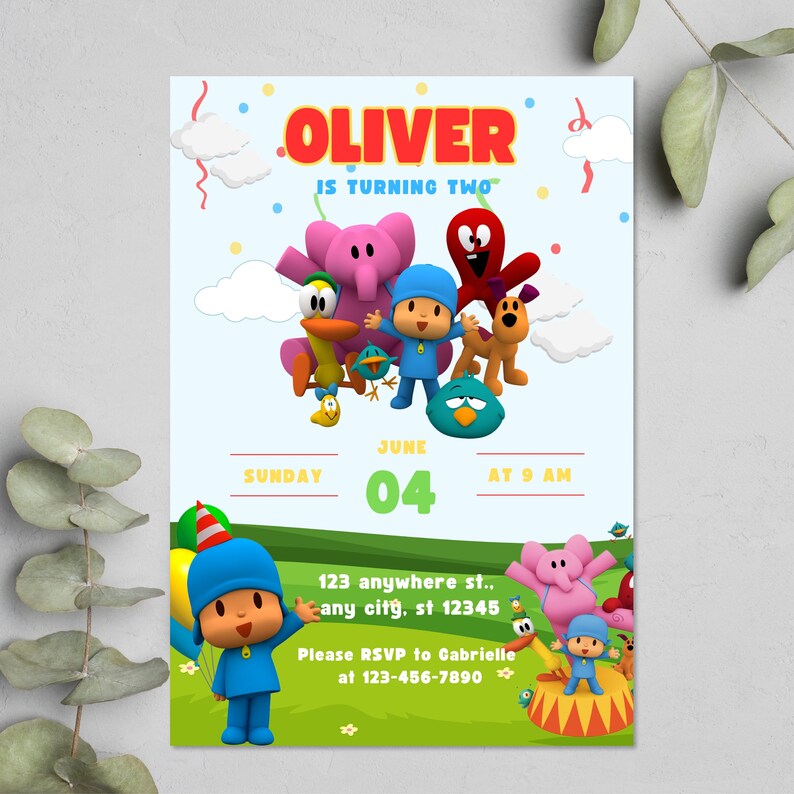 Editable Pocoyo Birthday Invitation Pocoyo Invitation Pocoyo Party Kids ...