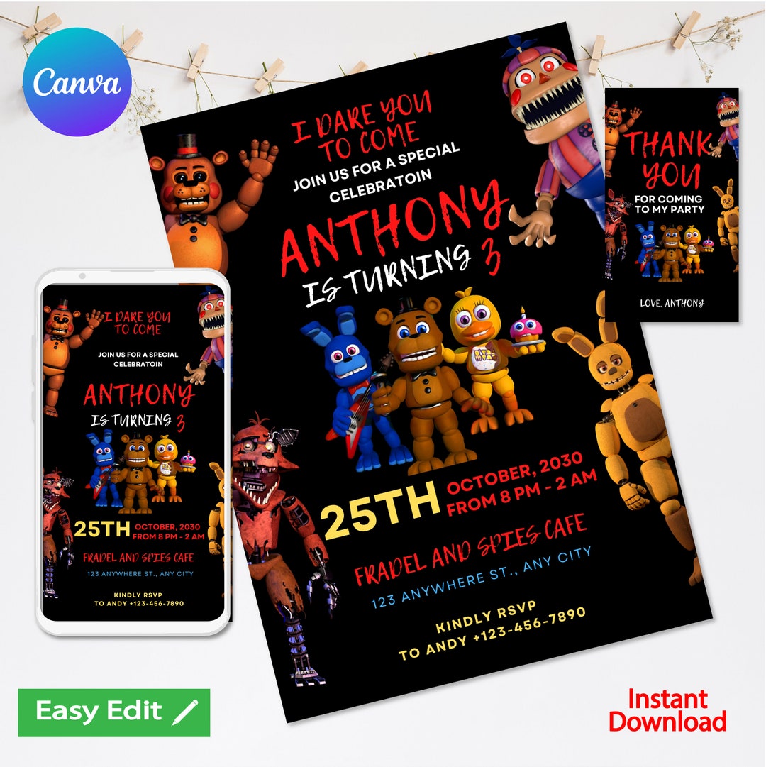Five Nights at Freddys Invitation Kids Invitation Digital Party Invite Five Nights at Freddys Invitation Kids Invitation Digital Party Invite