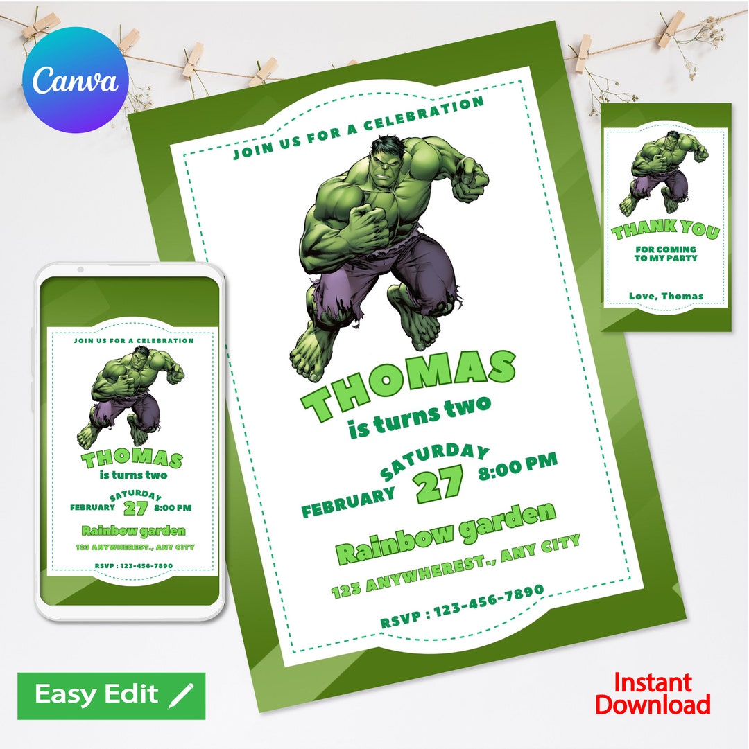 Hulk Birthday Invitation, the Incredible Hulk Birthday Invitation, Digital, Printable