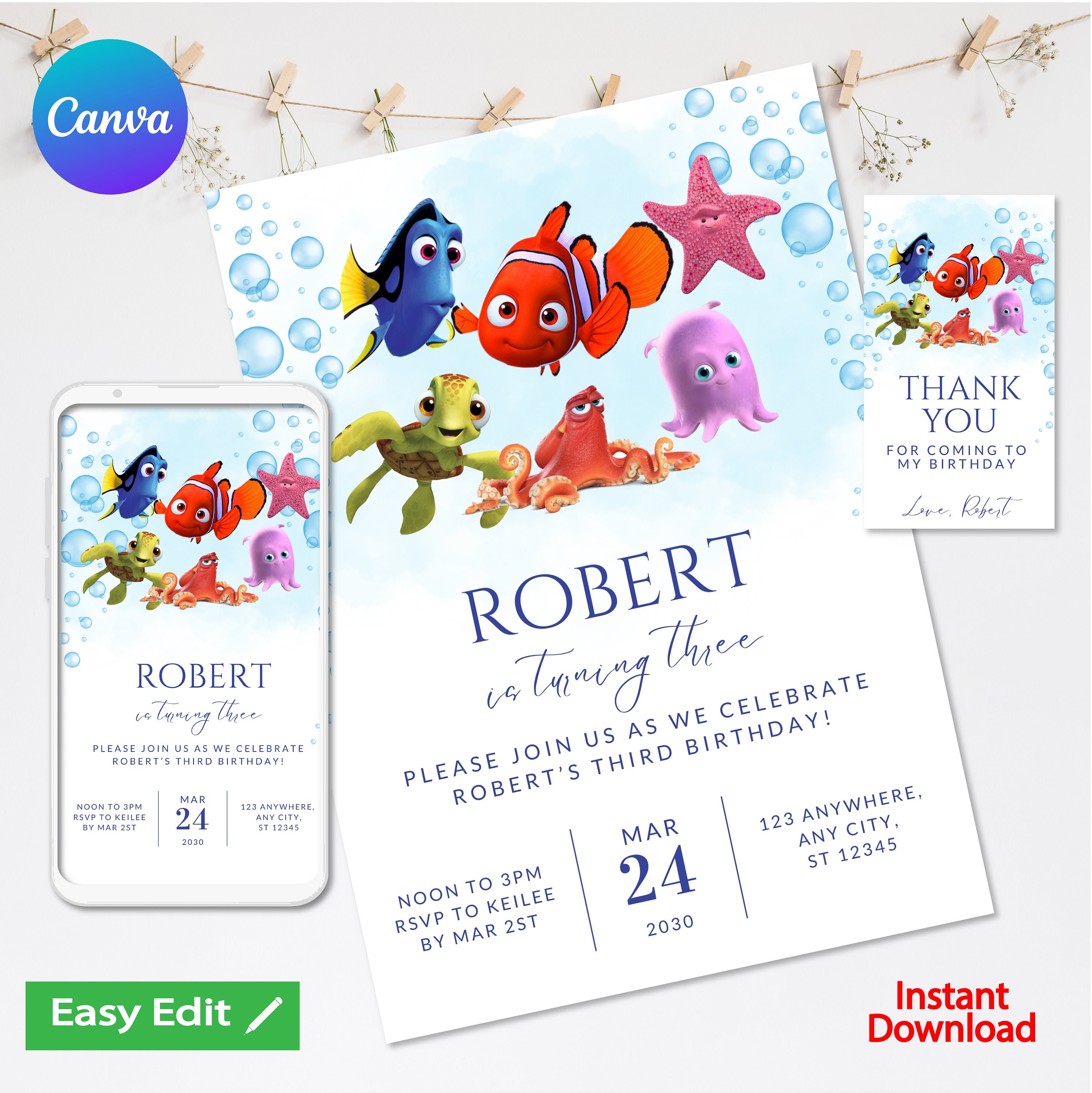 Finding Nemo Baby Shower Invitation, Editable, Instant Download, Printable  Invite 