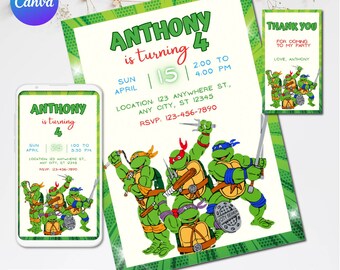 Ninja Turtle Invitation, Ninja Turtle Party Invite, Editable Ninja Turtle Birthday Invitation Template, Ninja Turtle Boys Birthday Invites
