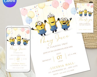 Editable Minions Birthday Invitation Template, Printable Minions Invite, Kids Birthday Party Invites, Digital Evite, Editable Canva