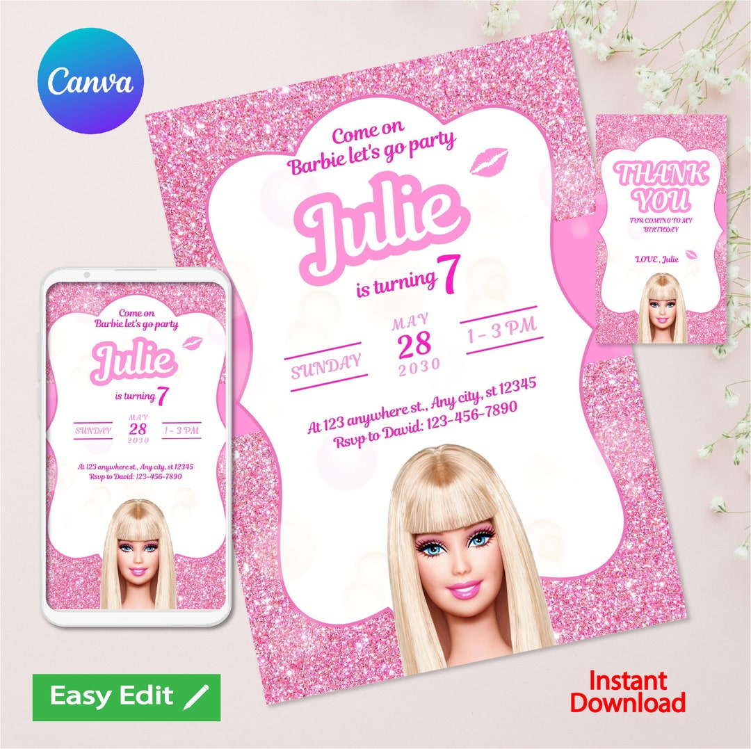 Barbie Birthday Party Invitation Barbie Doll Birthday Come on Barbie Lets Go Party Invite ...