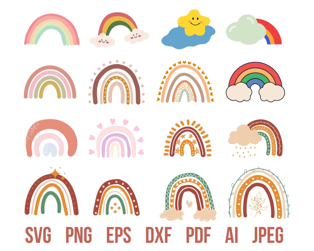 20 Boho Rainbow Svg Bundle, Rainbow Svg, Hand Drawn Rainbow Svg ...
