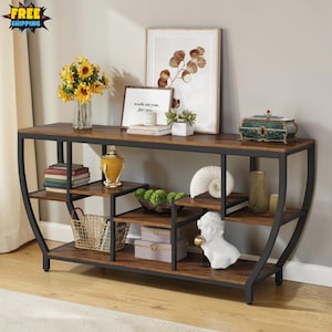 70-inch industriële bijzettafel met opbergplanken